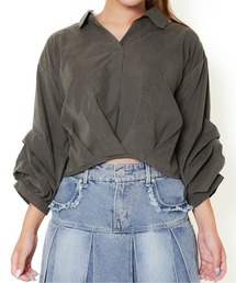 GORGE（ゴージ）の「《スエード風×袖タック》レディース 長袖ブラウス フロントひねりデザイン 秋冬トップス（シャツ/ブラウス）」
