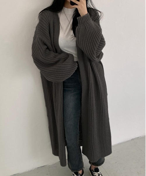 NEW GENTLEMAN（ニュージェントルマン）の「フリージア ルーズロングカーディガン/ガウン（カーディガン/ボレロ・レディース・ブラック/ベージュ/グレー・FREE）」の2枚目の写真