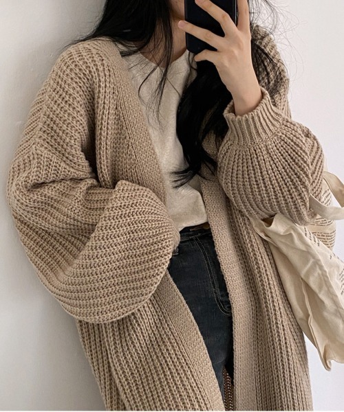 NEW GENTLEMAN（ニュージェントルマン）の「フリージア ルーズロングカーディガン/ガウン（カーディガン/ボレロ・レディース・ブラック/ベージュ/グレー・FREE）」の4枚目の写真