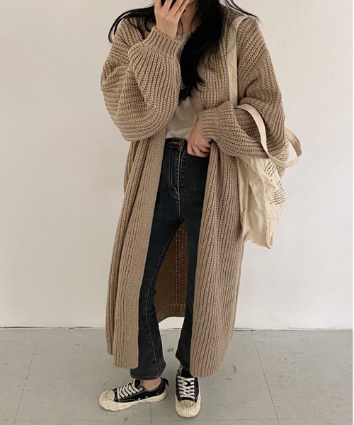 NEW GENTLEMAN（ニュージェントルマン）の「フリージア ルーズロングカーディガン/ガウン（カーディガン/ボレロ・レディース・ブラック/ベージュ/グレー・FREE）」の6枚目の写真