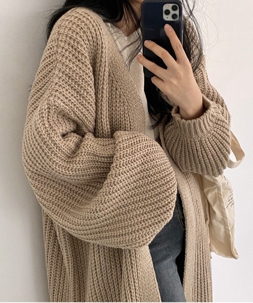 NEW GENTLEMAN（ニュージェントルマン）の「フリージア ルーズロングカーディガン/ガウン（カーディガン/ボレロ・レディース・ブラック/ベージュ/グレー・FREE）」の12枚目の写真