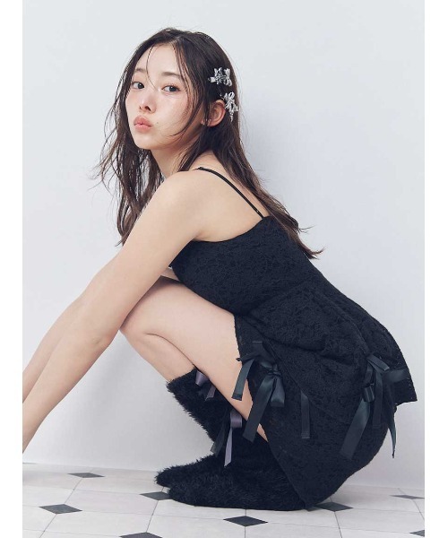 h.naotoレースとリボン付き黒キャミソール Halloween】レースリボンキャミソール（ルームウェア/パジャマ