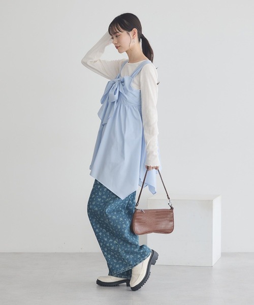 earth music&ecology(アースミュージックアンドエコロジー)の「リボンイレヘムチュニック(チュニック・レディース・ピンク/オフホワイト/サックスブルー・FREE)」の5枚目の写真