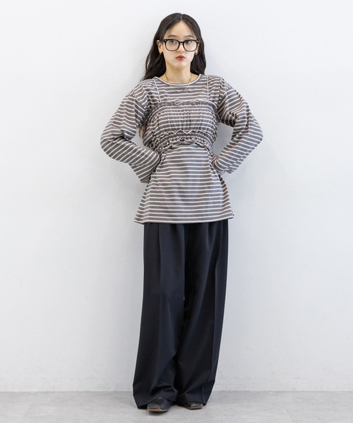 RAGEBLUE（レイジブルー）の「フリルビスチェセット/ウエストタックルーズボーダープルオーバー（Tシャツ/カットソー・レディース・グレー/ダークグレー・FREE）」の3枚目の写真