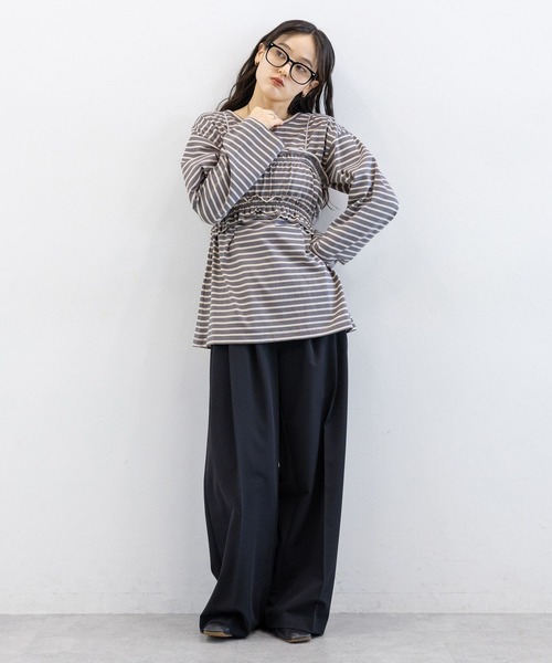 RAGEBLUE（レイジブルー）の「フリルビスチェセット/ウエストタックルーズボーダープルオーバー（Tシャツ/カットソー・レディース・グレー/ダークグレー・FREE）」の4枚目の写真