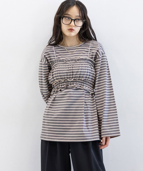 RAGEBLUE（レイジブルー）の「フリルビスチェセット/ウエストタックルーズボーダープルオーバー（Tシャツ/カットソー・レディース・グレー/ダークグレー・FREE）」の5枚目の写真