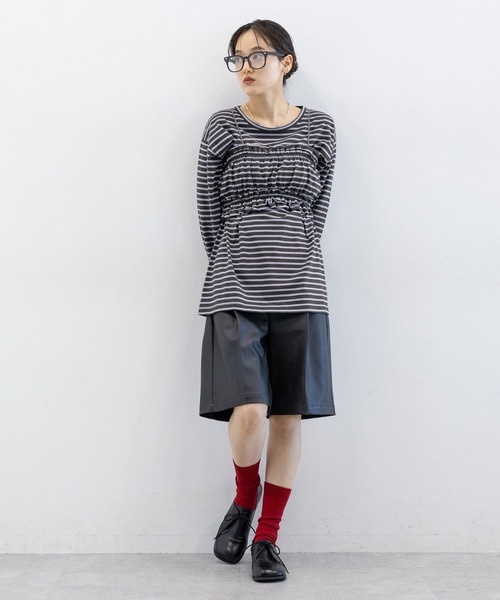 RAGEBLUE（レイジブルー）の「フリルビスチェセット/ウエストタックルーズボーダープルオーバー（Tシャツ/カットソー・レディース・グレー/ダークグレー・FREE）」の6枚目の写真