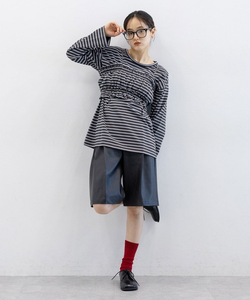 RAGEBLUE（レイジブルー）の「フリルビスチェセット/ウエストタックルーズボーダープルオーバー（Tシャツ/カットソー・レディース・グレー/ダークグレー・FREE）」の7枚目の写真