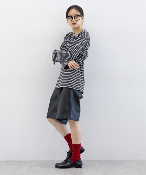 RAGEBLUE（レイジブルー）の「フリルビスチェセット/ウエストタックルーズボーダープルオーバー（Tシャツ/カットソー・レディース・グレー/ダークグレー・FREE）」の8枚目の写真