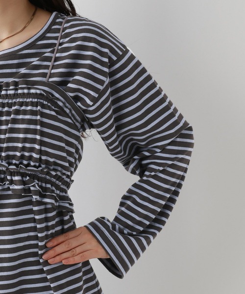 RAGEBLUE（レイジブルー）の「フリルビスチェセット/ウエストタックルーズボーダープルオーバー（Tシャツ/カットソー・レディース・グレー/ダークグレー・FREE）」の13枚目の写真