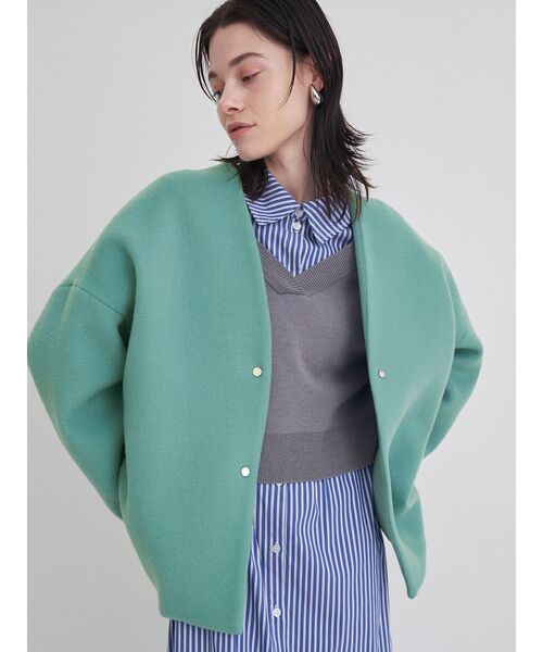 フォルムショートウールコート（ノーカラージャケット）｜ELENDEEK