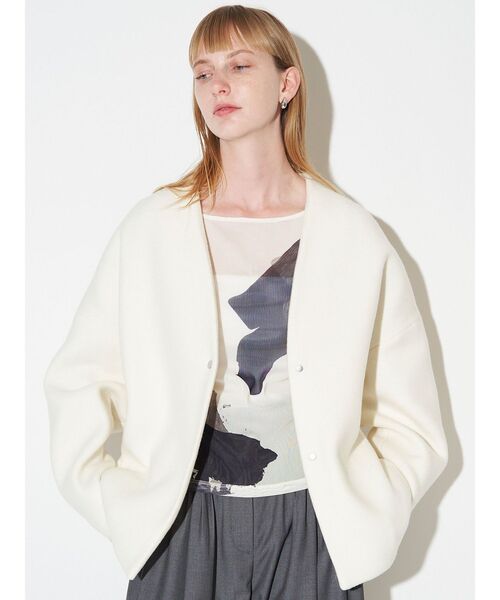 フォルムショートウールコート（ノーカラージャケット）｜ELENDEEK