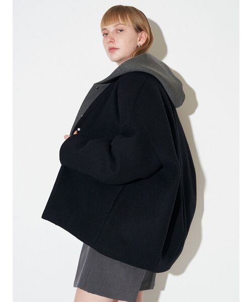 フォルムショートウールコート（ノーカラージャケット）｜ELENDEEK