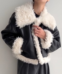 JUNOAH | プードルファーショートPUレザージャケット(ムートンコート)