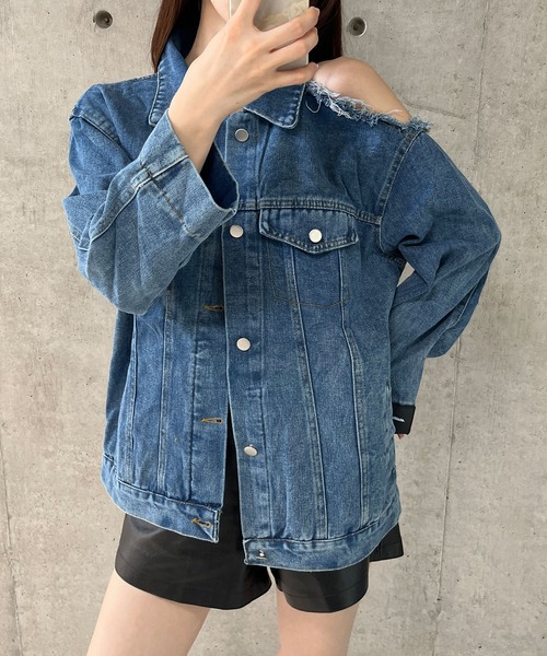 セール】オープンショルダーデニムGジャン（デニムジャケット