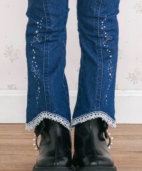 SLAP SLIP（スラップスリップ）の「キラキラプリント裾レースデニムツイルパンツ(90~130cm)（デニムパンツ・キッズ・ネイビー/パープル・110cm/120cm/90cm/100cm/130cm）」の19枚目の写真