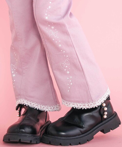 SLAP SLIP（スラップスリップ）の「キラキラプリント裾レースデニムツイルパンツ(90~130cm)（デニムパンツ・キッズ・ネイビー/パープル・110cm/120cm/90cm/100cm/130cm）」の10枚目の写真