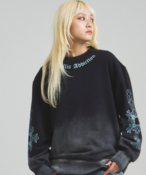 GALLIS ADDICTION(ガリスアディクション)の「GA GRADATION加工 CROSS CREW(スウェット・メンズ・ターコイズブルー/ブラック・M/L)」の2枚目の写真