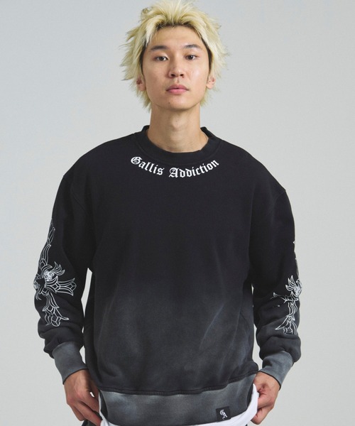 GALLIS ADDICTION(ガリスアディクション)の「GA GRADATION加工 CROSS CREW(スウェット・メンズ・ターコイズブルー/ブラック・M/L)」の1枚目の写真