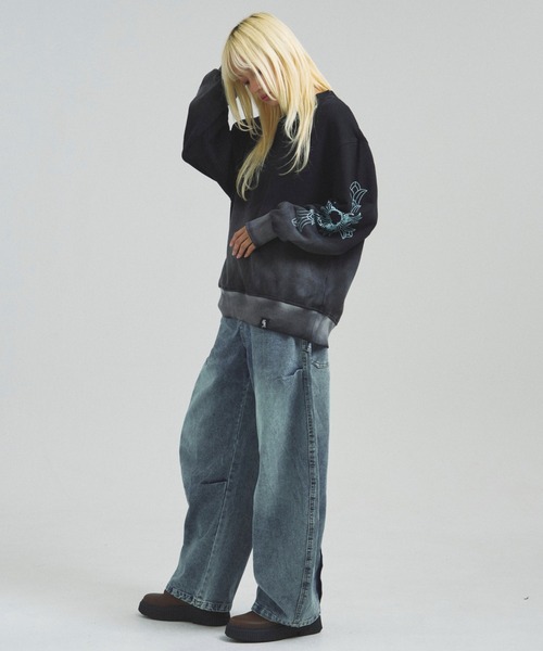 GALLIS ADDICTION(ガリスアディクション)の「GA GRADATION加工 CROSS CREW(スウェット・メンズ・ターコイズブルー/ブラック・M/L)」の13枚目の写真