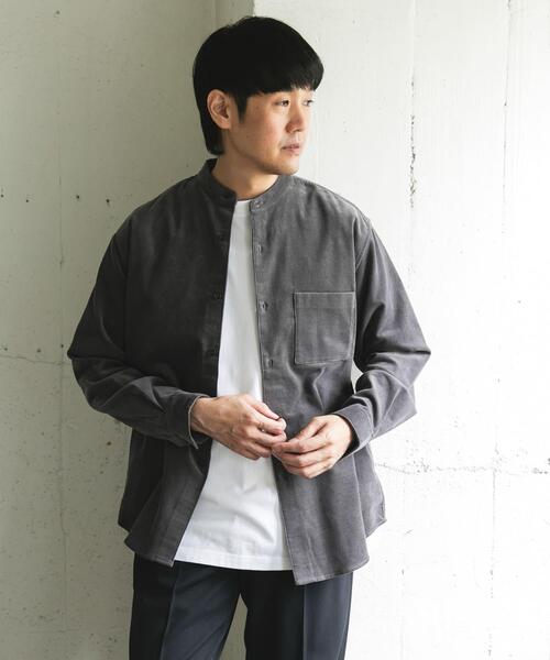 URBAN RESEARCH DOORS（アーバンリサーチドアーズ）の「『UR TECH』コーデュロイバンドカラーシャツ（シャツ/ブラウス・メンズ・グリーン系その他/ベージュ系その他/ブラウン系その他/チャコールグレー・LARGE/MEDIUM）」の7枚目の写真