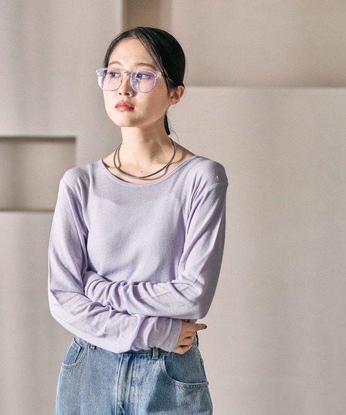 LEPSIM（レプシィム）の「テンセル混クルー　582459（Tシャツ/カットソー・レディース・レッド/ライトグレー/オフホワイト/ライトブルー/ブラック/パープル/ブラウン・FREE）」の6枚目の写真