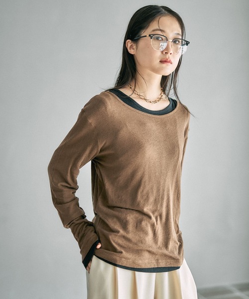 LEPSIM（レプシィム）の「テンセル混クルー　582459（Tシャツ/カットソー・レディース・レッド/ライトグレー/オフホワイト/ライトブルー/ブラック/パープル/ブラウン・FREE）」の5枚目の写真