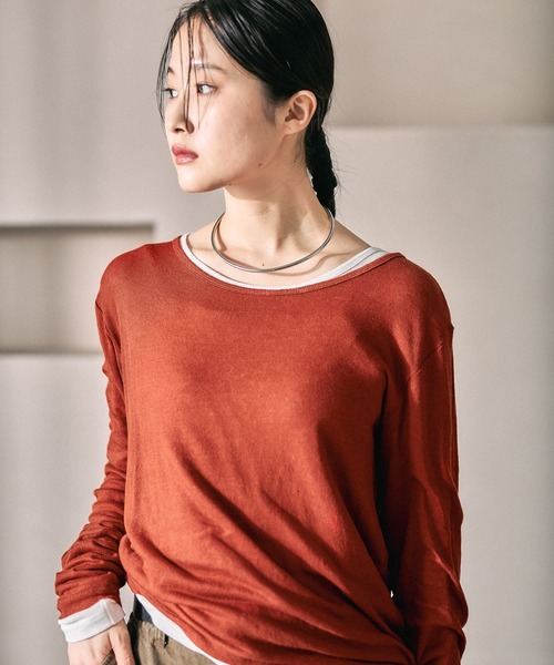 LEPSIM（レプシィム）の「テンセル混クルー　582459（Tシャツ/カットソー・レディース・レッド/ライトグレー/オフホワイト/ライトブルー/ブラック/パープル/ブラウン・FREE）」の7枚目の写真