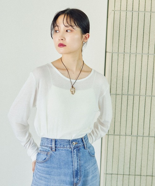 LEPSIM（レプシィム）の「テンセル混クルー　582459（Tシャツ/カットソー・レディース・レッド/ライトグレー/オフホワイト/ライトブルー/ブラック/パープル/ブラウン・FREE）」の2枚目の写真