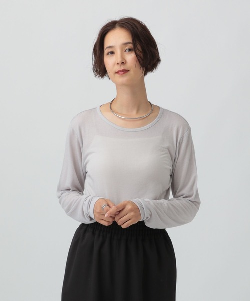 LEPSIM（レプシィム）の「テンセル混クルー　582459（Tシャツ/カットソー・レディース・レッド/ライトグレー/オフホワイト/ライトブルー/ブラック/パープル/ブラウン・FREE）」の4枚目の写真