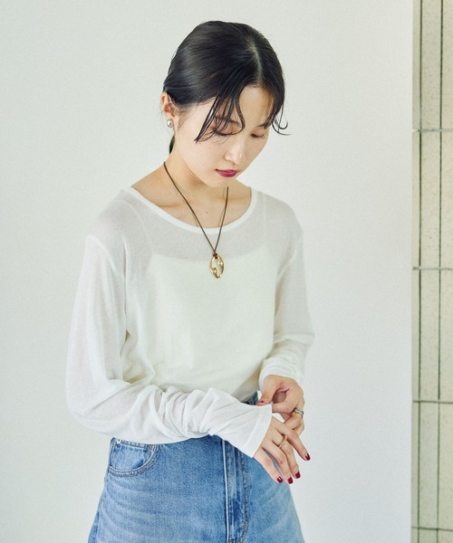 LEPSIM（レプシィム）の「テンセル混クルー　582459（Tシャツ/カットソー・レディース・レッド/ライトグレー/オフホワイト/ライトブルー/ブラック/パープル/ブラウン・FREE）」の16枚目の写真