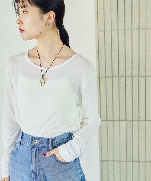 LEPSIM（レプシィム）の「テンセル混クルー　582459（Tシャツ/カットソー・レディース・レッド/ライトグレー/オフホワイト/ライトブルー/ブラック/パープル/ブラウン・FREE）」の18枚目の写真