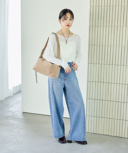 LEPSIM（レプシィム）の「テンセル混クルー　582459（Tシャツ/カットソー・レディース・レッド/ライトグレー/オフホワイト/ライトブルー/ブラック/パープル/ブラウン・FREE）」の20枚目の写真