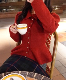 パフスリーブ ペプラム ラメニットトップス