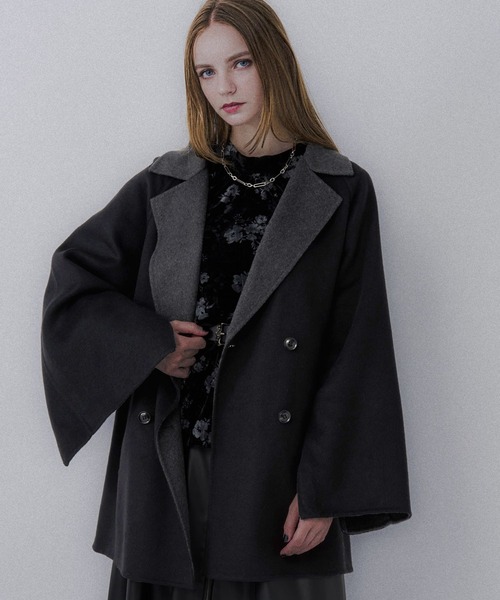 HARE（ハレ）の「ソデアキミドルリバーコート(HARE)（チェスターコート・レディース・グレー/ブラック・FREE）」の15枚目の写真