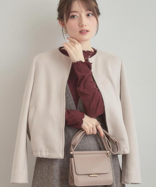 couture brooch（クチュールブローチ）の「【通勤・大人上品】スエード調ダンボール ノーカラージャケット（ブルゾン・レディース・キャメル/ライトグレー/チャコールグレー・40/38/36/42）」の3枚目の写真