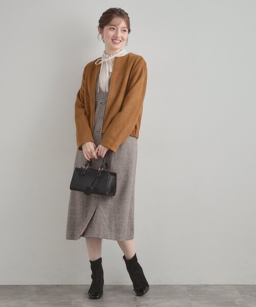 couture brooch（クチュールブローチ）の「【通勤・大人上品】スエード調ダンボール ノーカラージャケット（ブルゾン・レディース・キャメル/ライトグレー/チャコールグレー・40/38/36/42）」の17枚目の写真