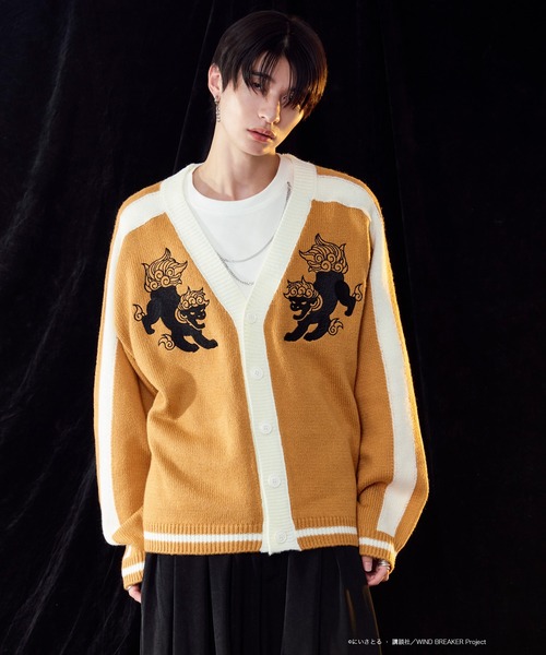 Ellino Loset 緑と白のカーディガン チャイナカーディガン ニットカーディガン あぜ編み 可愛い レディース