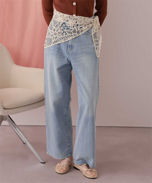 titivate（ティティベイト）の「ストレートシルエットデニムパンツ（デニムパンツ・レディース・インディゴブルー/ライトイエロー/ブルー/ライトブルー/ライトピンク・L/M/S/SP）」の2枚目の写真