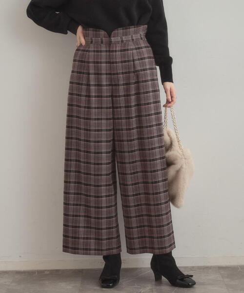 couture brooch（クチュールブローチ）の「【大人可愛い】起毛先染めチェック柄 スカラウエスト ワイドパンツ（その他パンツ・レディース・ブラウン系その他2/グレー系1・36/38/40/42）」の2枚目の写真