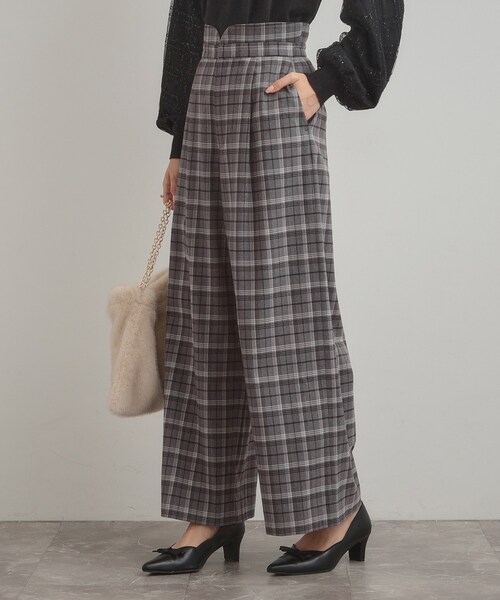 couture brooch（クチュールブローチ）の「【大人可愛い】起毛先染めチェック柄 スカラウエスト ワイドパンツ（その他パンツ・レディース・ブラウン系その他2/グレー系1・36/38/40/42）」の19枚目の写真