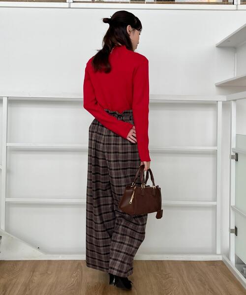 couture brooch（クチュールブローチ）の「【大人可愛い】起毛先染めチェック柄 スカラウエスト ワイドパンツ（その他パンツ・レディース・ブラウン系その他2/グレー系1・36/38/40/42）」の3枚目の写真