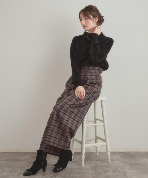 couture brooch（クチュールブローチ）の「【大人可愛い】起毛先染めチェック柄 スカラウエスト ワイドパンツ（その他パンツ・レディース・ブラウン系その他2/グレー系1・36/38/40/42）」の5枚目の写真