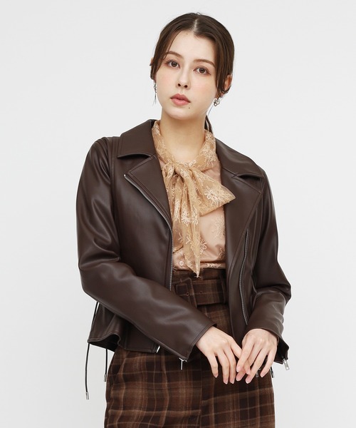 ROYAL PARTY（ロイヤルパーティー）の「ペプラムレザージャケット（ライダースジャケット・レディース・ブラウン/ブラック・FREE）」の12枚目の写真