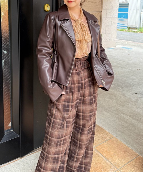 ROYAL PARTY（ロイヤルパーティー）の「ペプラムレザージャケット（ライダースジャケット・レディース・ブラウン/ブラック・FREE）」の15枚目の写真