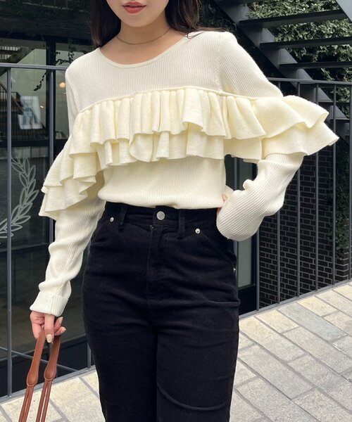 CAPRICIEUX LE'MAGE（カプリシューレマージュ）の「【2WAY】ベアフリルニット（ニット/セーター・レディース・ブラウン/オフホワイト/ブラック・FREE）」の22枚目の写真