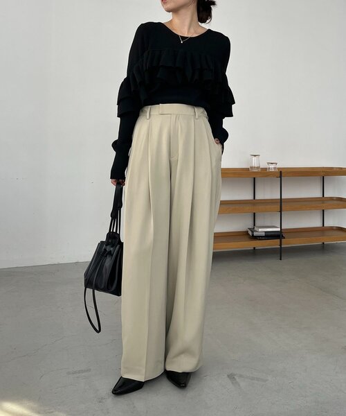 CAPRICIEUX LE'MAGE（カプリシューレマージュ）の「【2WAY】ベアフリルニット（ニット/セーター・レディース・ブラウン/オフホワイト/ブラック・FREE）」の7枚目の写真