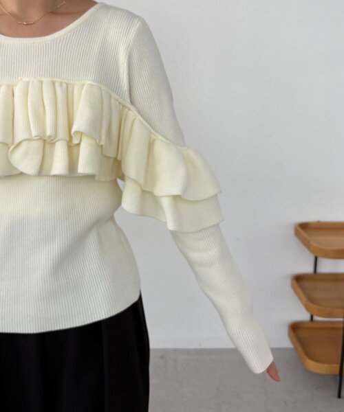 CAPRICIEUX LE'MAGE（カプリシューレマージュ）の「【2WAY】ベアフリルニット（ニット/セーター・レディース・ブラウン/オフホワイト/ブラック・FREE）」の14枚目の写真