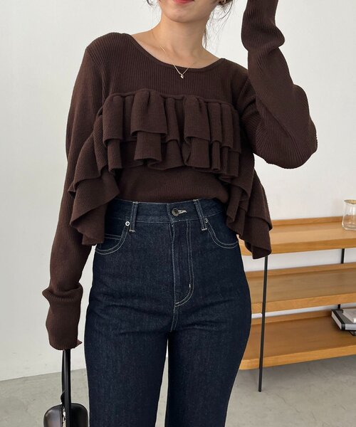 CAPRICIEUX LE'MAGE（カプリシューレマージュ）の「【2WAY】ベアフリルニット（ニット/セーター・レディース・ブラウン/オフホワイト/ブラック・FREE）」の19枚目の写真