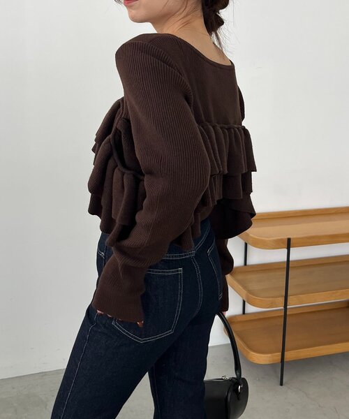 CAPRICIEUX LE'MAGE（カプリシューレマージュ）の「【2WAY】ベアフリルニット（ニット/セーター・レディース・ブラウン/オフホワイト/ブラック・FREE）」の20枚目の写真